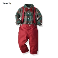 Boys' Formal 2-Piece Set with Shirt and Suspender Pants for Autumn/Winter, Ideal for Christmas