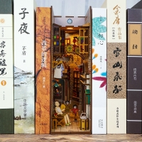 DIY Book Nook Wooden Bookshelf Doll House Accessories Kits Miniature Furniture Bookcase Insert Model Roombox Building Toys Gifts