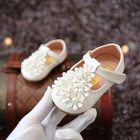 Autumn Princess Shoes for Baby/Toddler Girls with Floral Pearls and Leather.
