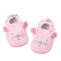 Newborn Infant Baby Boys Girls Slippers Soft Sole Non Skid Crib House Shoes Cute Animal Winter Warm Booties Gray/Pink