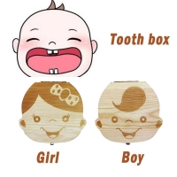 Wooden Baby Kids Tooth Storage Box English/Spanish/French/Russian/Italian Teeth Umbilical Lanugo Organizer Gift Keepsakes Save