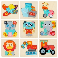 3D Wooden Puzzles Cartoon Animals Kids Cognitive Jigsaw Puzzle Wooden Toys for Children Baby Puzzle Toy Games Christmas Gift