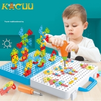 Educational DIY Electric Drill Set for Boys - 3D Creative Mosaic Puzzle Building Bricks Toys for Children.