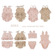 deer jonmi 2022 New Summer Baby Girls Floral Printed Swimwear Shoulder Off Kids Jumpsuits Vacation Clothes Beach Bikini Swimsuit
