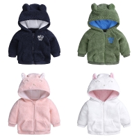 2022 Winter Newborn Infant Baby Boys Girls Cartoon Ear Hooded Pullover Tops Warm Clothes Candy Color Coat kids clothing  Cute