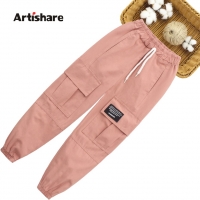 Girls Trousers Pants Letter Cargo Pants For Girls Pockets Children Pants Casual Style Kids Clothes Girls 6 8 10 12 14