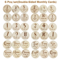 6 Pcs Handmade Baby Milestone Cards Wooden Double-sided Monthly Photocards Newborn Birth Growth Album Photography Props Souvenir