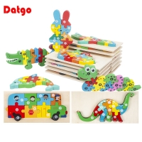 New Kid Jigsaw Board 3D Wooden For Toddlers Puzzle Tangram Cartoon Vehicle Animals Learning Educational Toys for Children Gifts