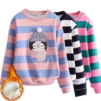 Sweatshirt for Girls Winter Fleece Thicken Kids Pullover Tops Casual Stripe Teenager Children's Clothing School Girl Outerwear