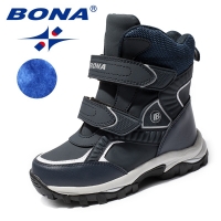BONA New Classics Style Children Boots Hook & Loop Boys Snow Boots Leather Boys Ankle Boots Outdoor Fashion Sneakers