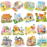 Attractive Montessori Cartoon Castle Garden Princess Doll House Furniture DIY 3D Puzzle Interesting Educational Jigsaw Toys