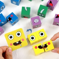 New Montessori Expression Puzzle Face Change Cube Building Blocks Toys Early Learning Educational Match Toy for Children Gift