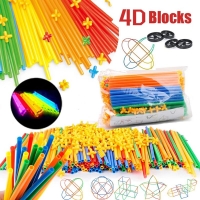 4D Straw Construction Building Blocks Tunnel Shaped Stitching Inserted Pipe Blocks Educational Toys for Children Gifts
