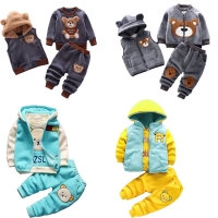 Baby Boy Clothes 2022 Autumn Cotton Thick Warm Casual Hooded Sweater Winter Cartoon Cute Bear Three-Piece Baby Girl Suit 0-5Y