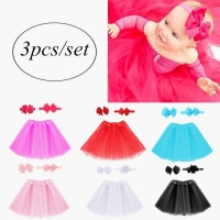 3Pcs/Set Baby Tulle Tutu Skirt Headband Hair Clip Set  Girl Summer Skirt Newborn Photography Props Baby Birthday Gift 6 Colors