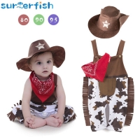 0-10Y Baby Boy Clothes Costume Infant Toddler Cowboy Set 3Pcs Hat Scarf Romper Halloween Event Birthday Holiday Cosplay Outfits