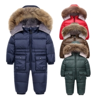 2022 new winter baby jumpsuit duck down jacket baby boys & girls Infant Snowsuit real fur romper winter children thicken coats