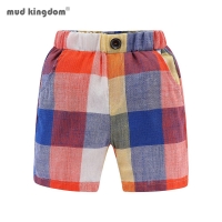 Mudkingdom Summer Boys Shorts Rainbow Color Classic Plaid Elastic Waist Casual Cotton Short Pants for Kids Clothes Beach Holiday
