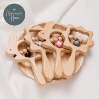 2021 New Wooden Rattles Animals Hand Teething Wooden Ring Play Gym Montessori Stroller Toy Educational Toys for Babies Gift