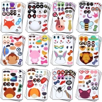 24Sheets Children DIY Puzzle Sticker Games 12 Animals Face Funny Assemble Jigsaw Stickers Kids Educational Toys Boys Girls Gifts