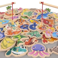 Wooden Magnetic Fishing Game Cartoon Marine Life Learn Alphanumeric Toys Baby Montessori Early Educational Toy for Kids Gift