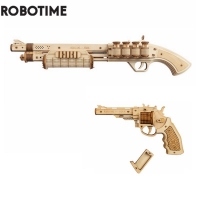 Robotime Rokr DIY Revolver,Scatter with Rubber Band Bullet  Wooden Model Building Block Kit Assembly Toy Gift for Children Adult