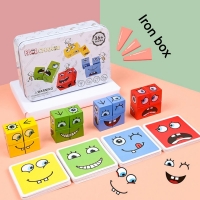 Montessori Face Changing Building Blocks Cartoon Cube Board Game Wooden Puzzle Toy Anxiety Stress Relief Toys For Children Kids