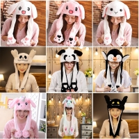Cute Bunny Ears Hat Moving Airbag Rabbit Soft Jumping Up Cap Funny Toy Girls Cartoon Kawaii Plush Hat Toys Gift for Adult Kids