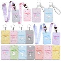 Anime Kawaii Cute Cinnamoroll Kuromi My Melody Purin Dog Kt Cat Plastic Lanyard Card Holders KeyChain Meal Card Storage Case