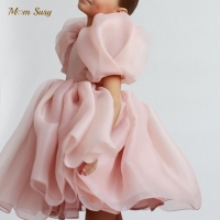 Fashion Girl Princess Vintage Dress Tulle Child Vestido Puff Sleeve Pink Wedding Party Birthday Tutu Dress Child Clothes 1-10Y