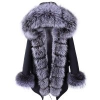 2022 New Winter warm Coat Natural Real Fox fur Jacket Hooded Black Woman Parkas Mulher Parkas Women's Jacket
