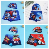 Baby Boy Swimwear Pants Cap Set Kid Swimsuit Summer Shorts Cartoon Spiderman Pixar Cars Captain America Children Swimming Trunks