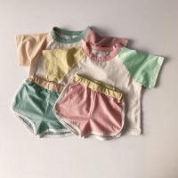 2pcs Baby Boys Girls Outfits Sets Summer Fashion Short Sleeve Kids T-shirts + Shorts Stitching Color Clothing