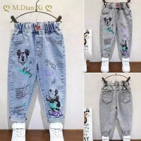 Hot Deals Jeans for Teenage Girls Kids 3-6Yrs High Quality Graffiti Painting Print Casual Pants with A Rainbow Cartoon Trousers