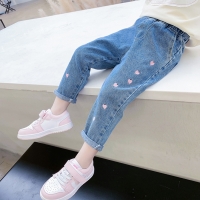 Girls Jeans Heart Embroidery Girl Jeans Spring Autumn Jeans Kid Casual Style Children Clothing