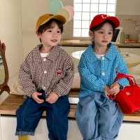 Children Clothes Plaid Jackets Toddler Autumn Boy's Casual Jacket Coat Bear Embroidery Girl's Shirt Coats Outfits Blouse Kids