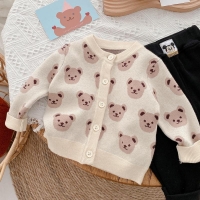 2022 Autumn Toddler Boys Knitted Sweater Baby Boys Cartoon Bear Cardigans Outwear Children Clothes Kids Girls Knitwear Jacket