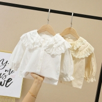 Spring Baby Tops Children Clothing Girls White Blouse Ruffles Long Sleeve Cotton Shirts Autumn Cute Princess Toddler Girl Blouse