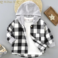 New Spring and Autumn Children's Shirts Clothing Boys Hooded Plaid Shirts Boys Girls Baby Long Sleeve Checkered Bottoming Coat