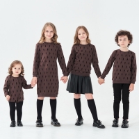 Children 2023 fall winter cotton terry coffee color velvet lightning bolt dress top & romper family matching clothes