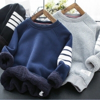 Boys' Fleece-Lined Sweater Winter Children's Thickened Bottoming Shirt Middle and Big Children's Sports Leisure Warm Top