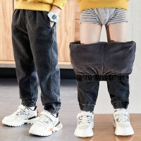 Kids Jeans Pants 2020 Autmn Winter Plus Velvet Thick Warm Children's Denim Trousers Pants For Boys 100-150 CM Wear TX375