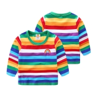 2020 Hot sale Spring Autumn Pure cotton girls Clothing Long sleeve stripe Cartoon Baby boy clothes Children Rainbow girl Clothes