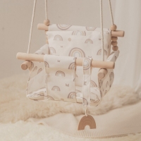 Canvas Baby Swing Chair Hanging Wood Children Kindergarten Toy Outside Indoor Small Basket Swinging Rocking Chair Baby Toy