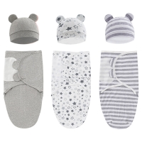 100% Organic Cotton Baby Swaddle Blanket Swaddle Wrap Hat Set for Infant  Adjustable Newborn Swaddle Baby Swaddle for 0-3 Month