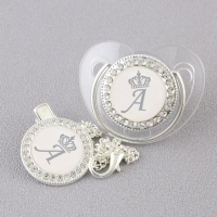 Luxury Silver Crown 26 Name Initial Letter Transparent Baby Pacifier Chain Clip Newborn Infant Soother Orthodontic Baby Pacifier