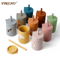 150ML Baby Feeding Drinkware Straw Cup Baby Learning Feeding Bottles Anti-Hot Leakproof Silicone Tableware Toddler Water Bottle
