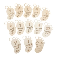 13 Pcs/Set Baby Wooden Cards Newborn Memorial Cards Baby Feets Shaped Monthly Recording Birth Anniversary Cards Gifts 85LE