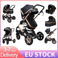 babi stroller 3 in 1 PU Leather Luxury babi carriag Can Sit Reclining Two-Way Folding Shock Absorber stroller for dolls
