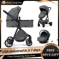 Baby Stroller High Landscape Newborn Pram 3 in 1 Strollers Anti-shock All terrain Pushchair Reversible Bassinet Car Seat